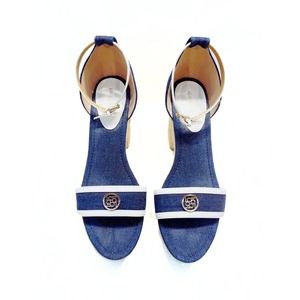Liz Claiborne Platform Espadrilles Sandals Blue & White Size 12M Ankle Strap